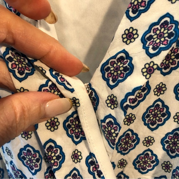 Crescent maxi dress deep v neck aqua paisley print border tassel drawstring M - Picture 4 of 14